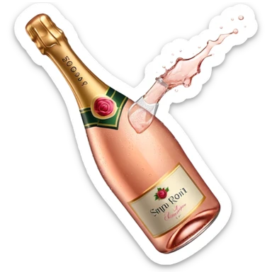 bottle of sparkling rose champagne tilted to the right sticker