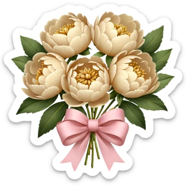 Beige peonies bouquet with golden bow sticker