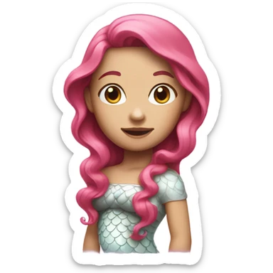 white mermaid with pink tail and brown long hair sticker