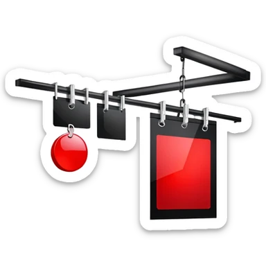 Darkroom with red safelight and hanging film negatives drying sticker