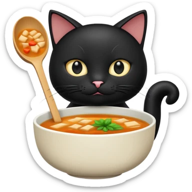 Black cat holding miso soup sticker