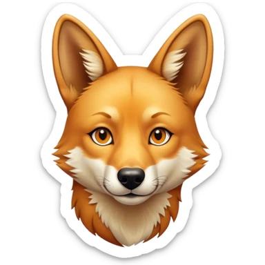 Cinematic Noble Dingo Portrait Emoji, Poised and regal, with a lean, agile build and a short, sandy-tawny fur that speaks of the wild outback, deep-set soulful amber eyes and alert ears, Simplified yet sharp and sophisticated features, highly detailed, glowing with a soft, dignified glow, high shine, intelligent and resourceful, stylized with an air of untamed elegance, focused and attentive, soft glowing outline, capturing the essence of a watchful and confident wild canine, so majestic it feels as though it could trot out of the screen with effortless authority! sticker