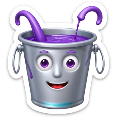 cartoon silver bucket with purple goo sticker