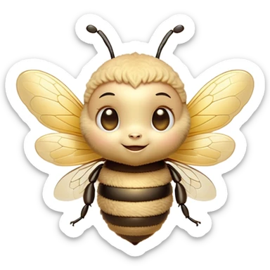Cinematic Cute Bee Portrait Emoji, Head tilted playfully and inquisitively, featuring a delightfully small, fuzzy body with bright, sparkling eyes and adorable, delicate wings, Simplified yet irresistibly adorable features, highly detailed, glowing with a warm, inviting glow, high shine, affectionate and lively, stylized with a touch of whimsical honeyed charm, soft glowing outline, capturing the essence of a mischievous yet endearing bee that seems as if it could buzz out of the screen into your arms! sticker