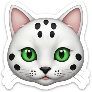 um gato branco com manchas pretas  olho preto e verde só manchas pretas sticker