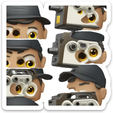 
Dad with cap filming with a Panasonic VHS-C VHS Camcorder looking through the camera sticker