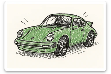 green porsche 911, black doodle, hand drawn sticker