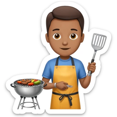 man grilling bbq with grill and apron sticker