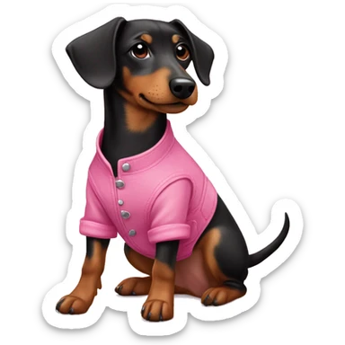 Dachshund/Jagdterrier mix in pink overalls sticker
