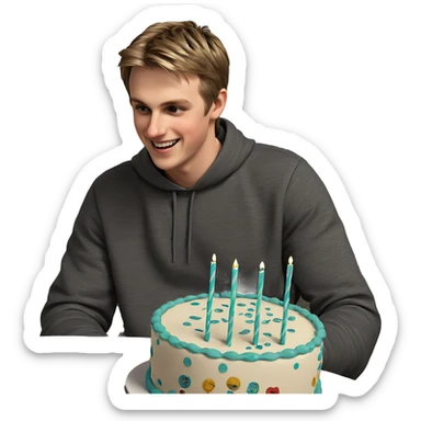 smiling boy with cake indoors sticker