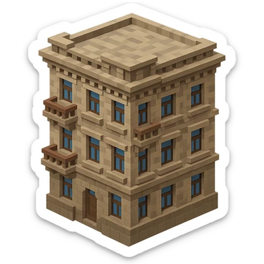 old Saint Petersburg building in voxel style, gray-brown palette, detailed cornices and balconies, isometric view sticker