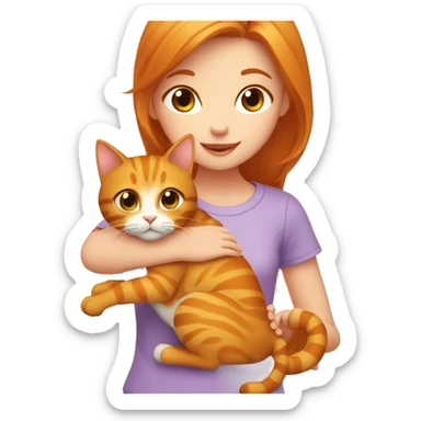 Girl petting ginger cat sticker