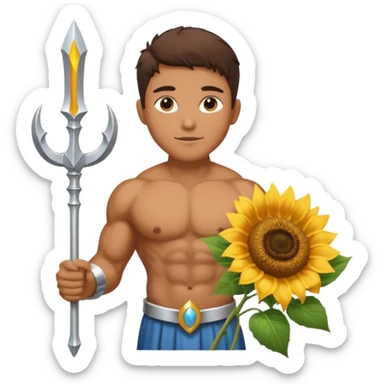 god with sunflower, scepter, trident sticker