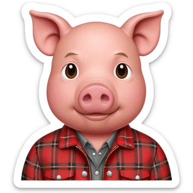 pig man with grey shirt and red plaid jacket sticker