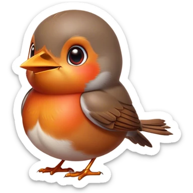 Cinematic Cute Robin Portrait Emoji, Head tilted playfully and inquisitively, featuring a charming, petite form with a vibrant red breast, round, sparkling eyes full of gentle mischief, and a delicate, beak-like smile, Simplified yet irresistibly adorable features, highly detailed, glowing with a warm, inviting glow, high shine, affectionate and lively, stylized with a touch of whimsical woodland charm, soft glowing outline, capturing the essence of a mischievous yet endearing robin that seems as if it could sing out of the screen into your heart! sticker