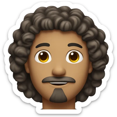 Guy with long curly hair with mustache and goatee sticker