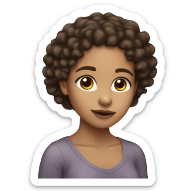 Lightskin girl with long dark brown curly hair sticker