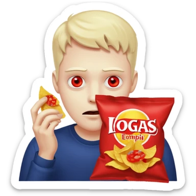 possessed guy eating a bag of chips sticker