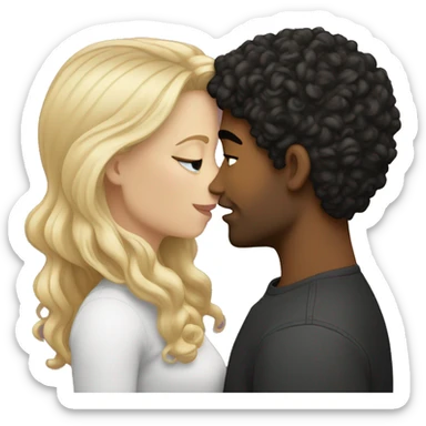 A white girl with blond straight hair kissing a light-skinned brown guy with curly black hair sticker