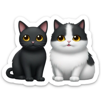 Two cats together one black cat and one fluffy white cat  sticker