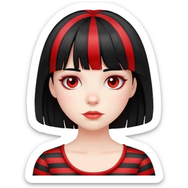 Pale girl, black hair with red striped hair and bangs sticker
