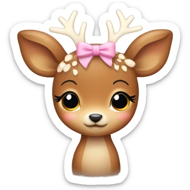 cute little deer with bows on their heads hugging sticker
