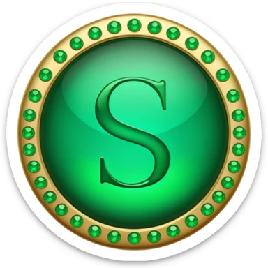 Create a custom emoji badge featuring a stylized, glossy letter “S”. Theme it according to the Emerald rank from League of Legends. Use deep green gemstones, bright emerald glows, and polished metallic framing. Luxurious and clean.
] sticker