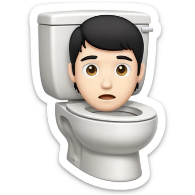 Make a toilet with a head coming out of it the head and a is a white male with black hair sticker