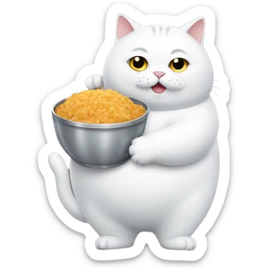 White Fat Cat carrying a food bowl sticker