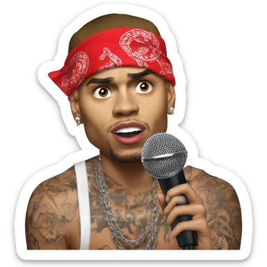 Hyper Realistic Chris brown singing residuals with red patterner bandana mic sticker