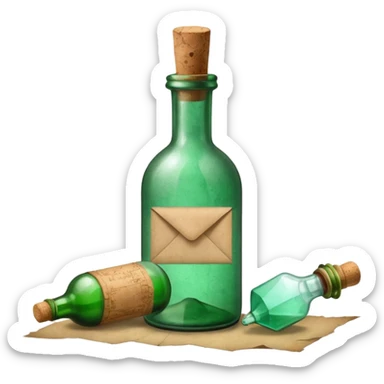 Message letter paper inside green Bottle sticker
