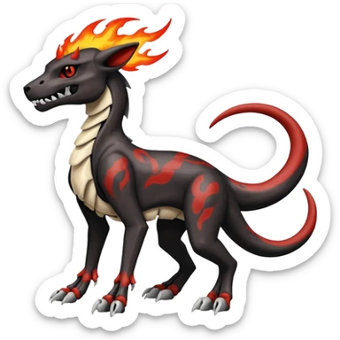 Skeletal Fiery Flaming Volcanic Draconic Cubone-Salandit-Houndoom-Houndour-Marowak-Poochyena-Litten-Fakémon-hybrid-creature (full body), 4 legs sticker