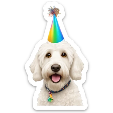 White labradoodle with a party hat  sticker
