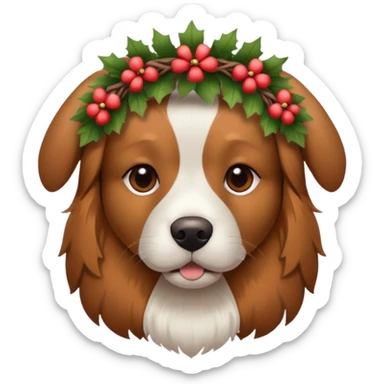 A dog with a wreath on its head sticker