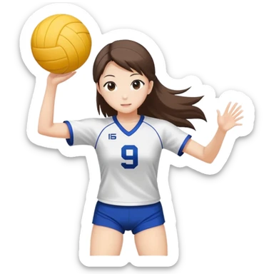 Japanese high school girl in sports uniform playing volleyball sticker