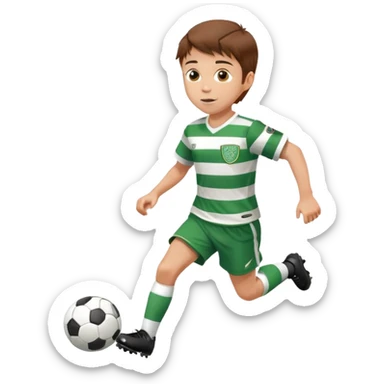Celtic footballer running 6 years old brown hair white boy , stripes uniform , running with soccer ball # 17 sticker
