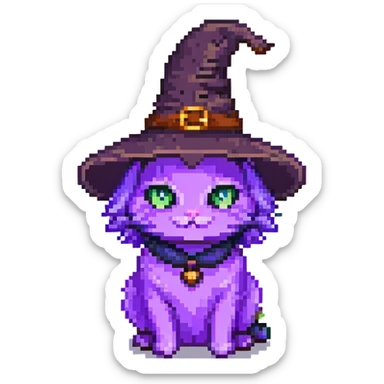 purple witch cat with a hat sticker