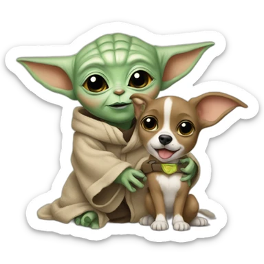 Baby Yoda with dog happy birthday sticker
