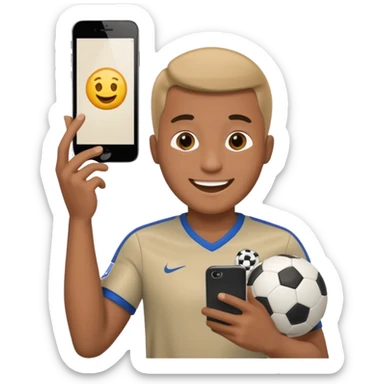 happy soccer fan looking at his phone sticker