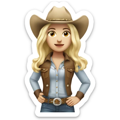 cowgirl that has white skin and blonde hair with appaloosa horse sticker