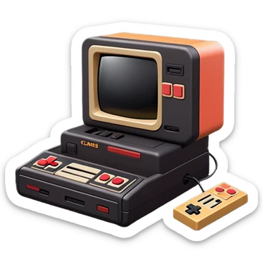 Clash of Clans aesthetic: Cinematic Playful NES Console Portrait Emoji, rendered in a 3D vector-style similar to standard emojis with minimal shading and bold, simplified shapes. A compact, distinct form with signature details, softly glowing with a nostalgic gaming charm. Simplified yet unmistakably iconic, highly detailed and consistent, glowing with a soft radiance and high shine. Stylized with a touch of retro gaming magic and a soft glowing outline, capturing the essence of a beloved gaming relic with a friendly, playful manner! sticker