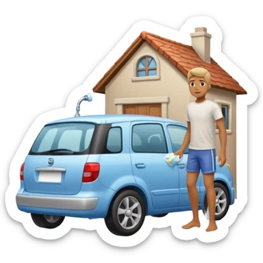 man washing a car outside his house full body sticker
