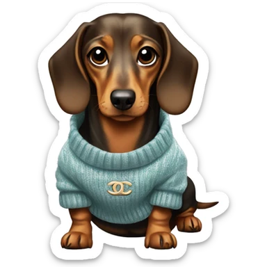 Dachshund wearing Sweater with chanel Logo  sticker