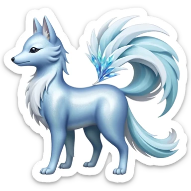 Shiny Silver-White Frosted Ice-Crystal Encrusted Regal Arctic Alolan-Ninetales-Latias-hybrid-creature (full body) sticker