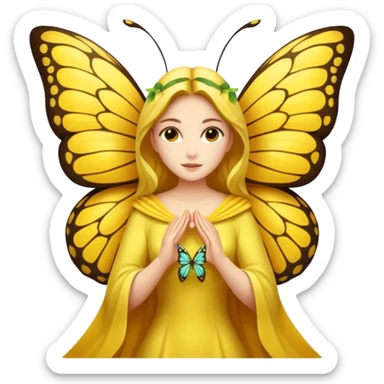 nature spirit woman dressed as butterfly herald yellow, wing sleeves spread sticker
