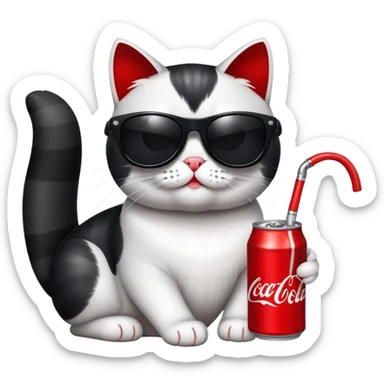 Black and white cat with sunglasses and coca-Cola Coca-Cola sticker