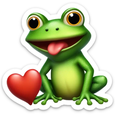 A frog holding a heart sticker