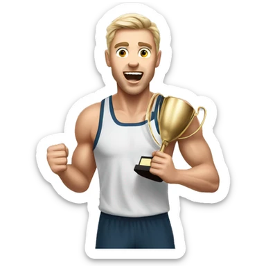 white male athlete is holding a winner trophy and yelling sticker