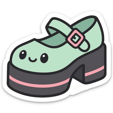 Make the shoes pastel green with black and pink accents, kawaii style, no socks, no hearts, transparent background sticker