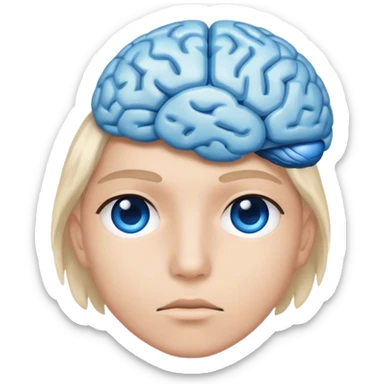 A person face emoji and hair is replaced with a blue brain sticker